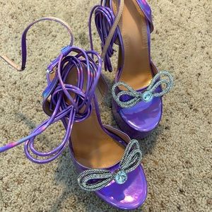 Chrome Platform Heels with Ankle Straps